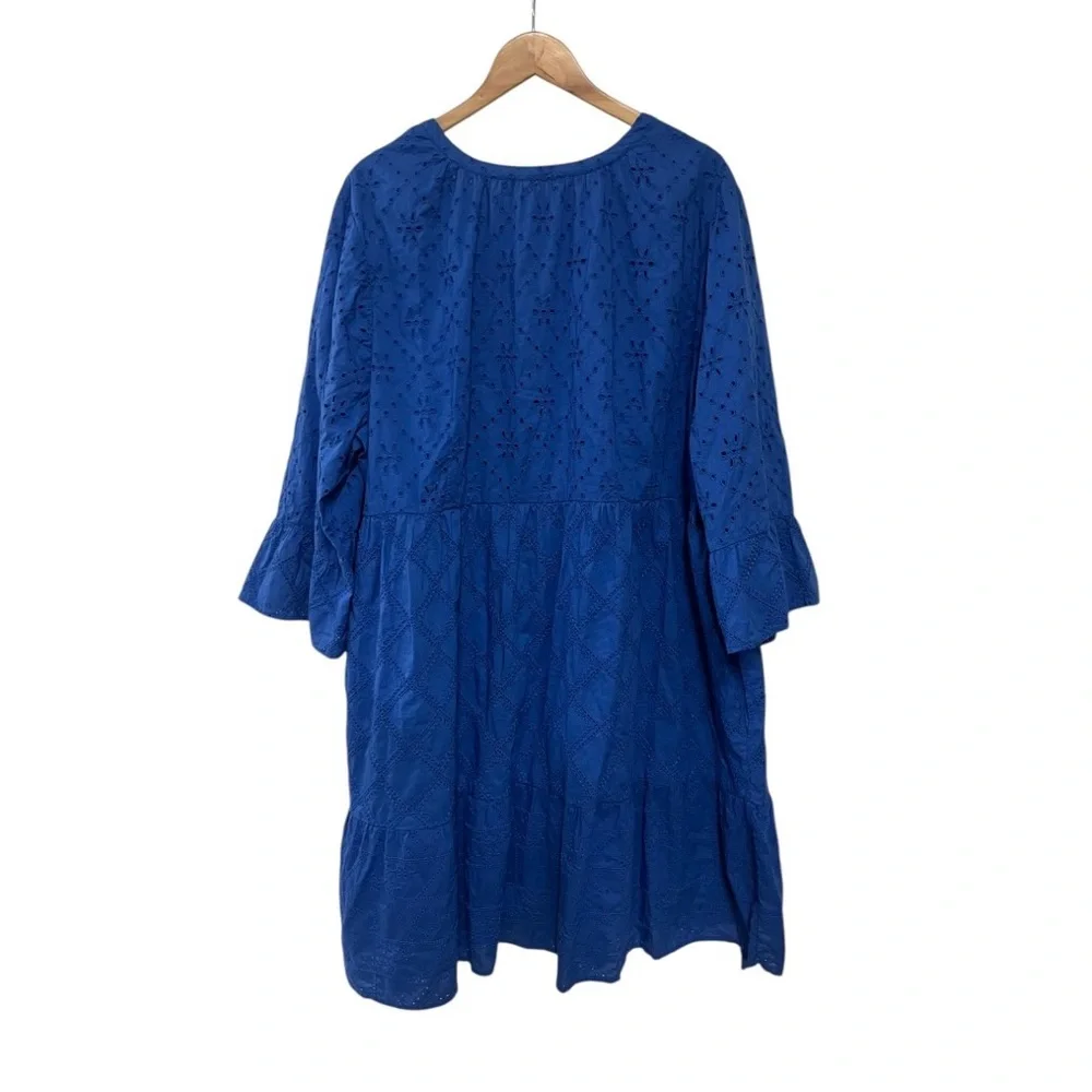J. Jill Tiered Eyelet Dress Royal Blue Fully Lined 4X - Picture 5 of 6